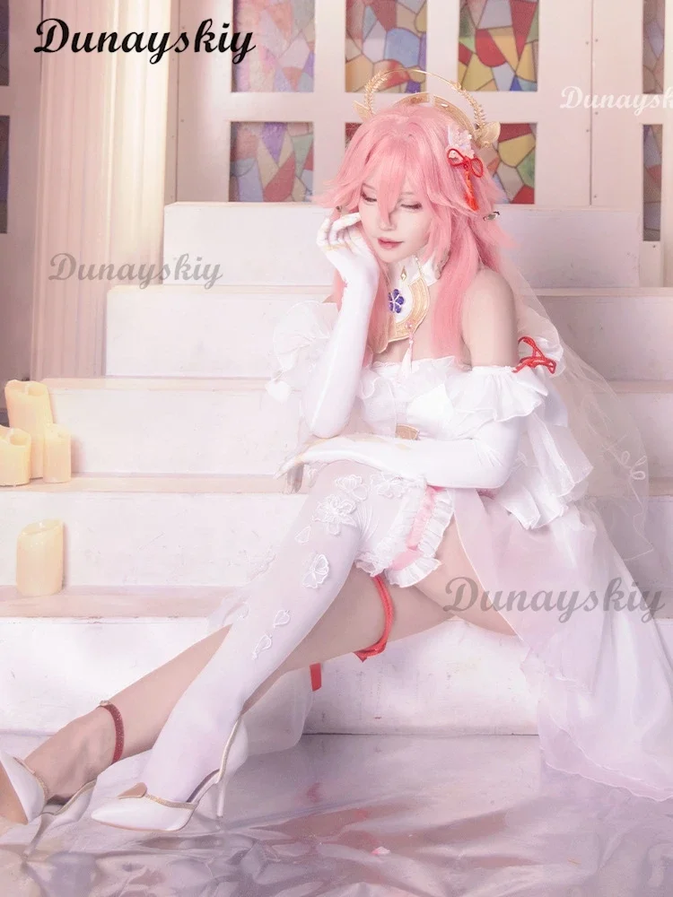 Yae Miko Косплей Костюм невесты игра Genshin impact DOKIDOKI-R белое Милое Свадебное Платье doujin