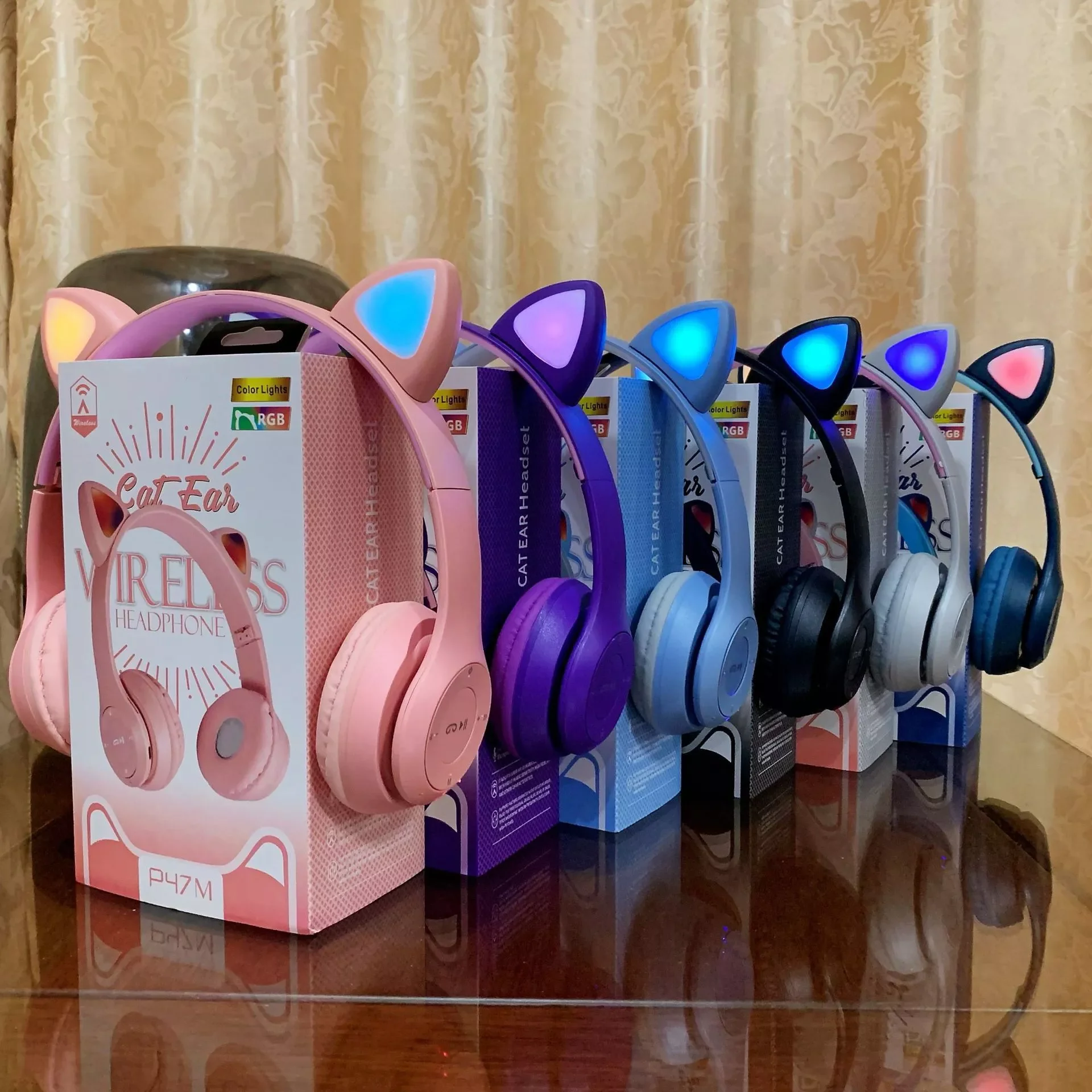 

NEW2023 Cat Ear Luminous Bluetooth Headset P47M Cartoon Student Wireless Gaming P47m Headset Gaming Headset Cat Headphones