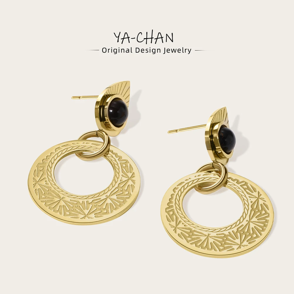 

YACHAN 14K Gold Plated Stainless Steel Drop Earrings For Women Metal texture Opal Natural stone Dangle Earring Trendy Jewelry