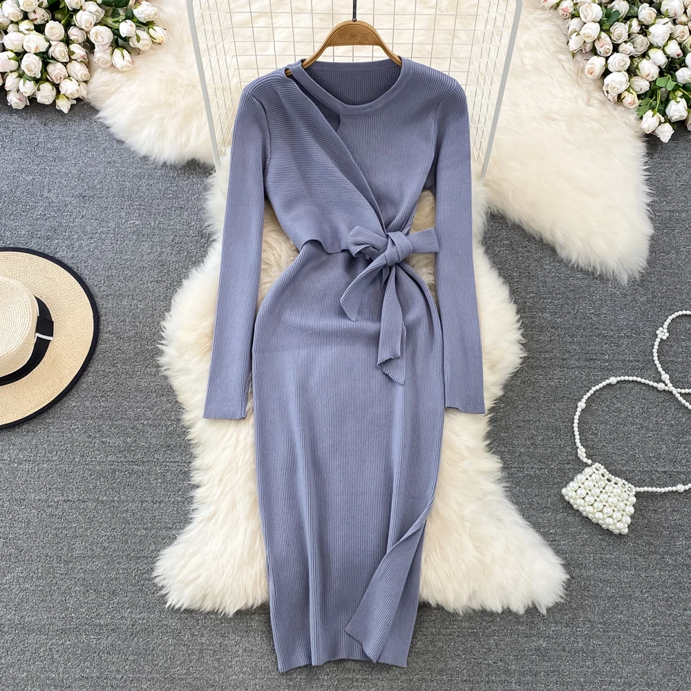 

Светильник и привычный темперамент, круглый вырез, с длинными рукавами, облегающее трикотажное платье, осенне-зимний свитер, джемпер