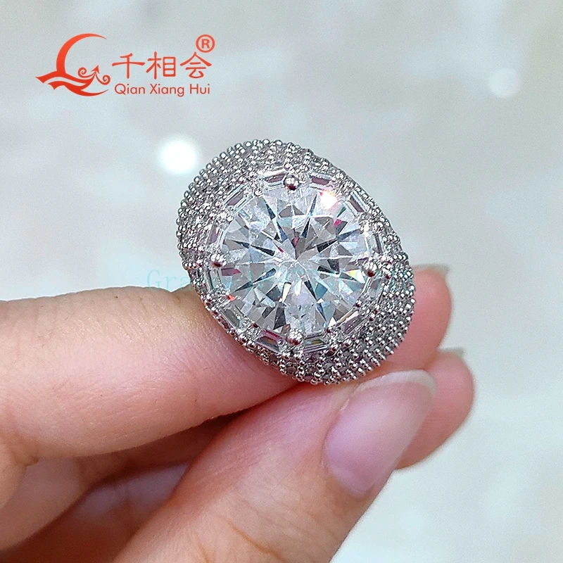 12mm big Thick edge stone  ring Sterling 925 Silver hip hop  round Moissanite Ring Men women  Diamonds Male fine Jewelry