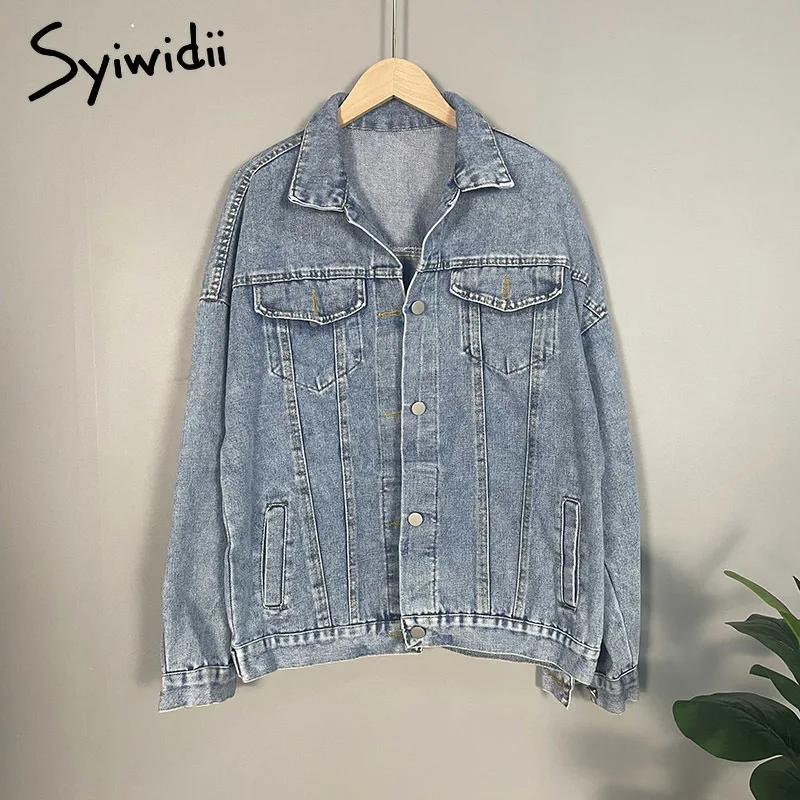Syiwidii Jean Jacket Women Denim Coat Spring 2022 New Fashion Loose Oversized Blue Button Up Cardigan | Женская одежда