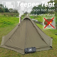 Flame-retardant Pyramid Hot Tent Outdoor Camping Waterproof Teepee Tent 1 Person Tipi Tent Winter Stove Tent with Snow Skirt
