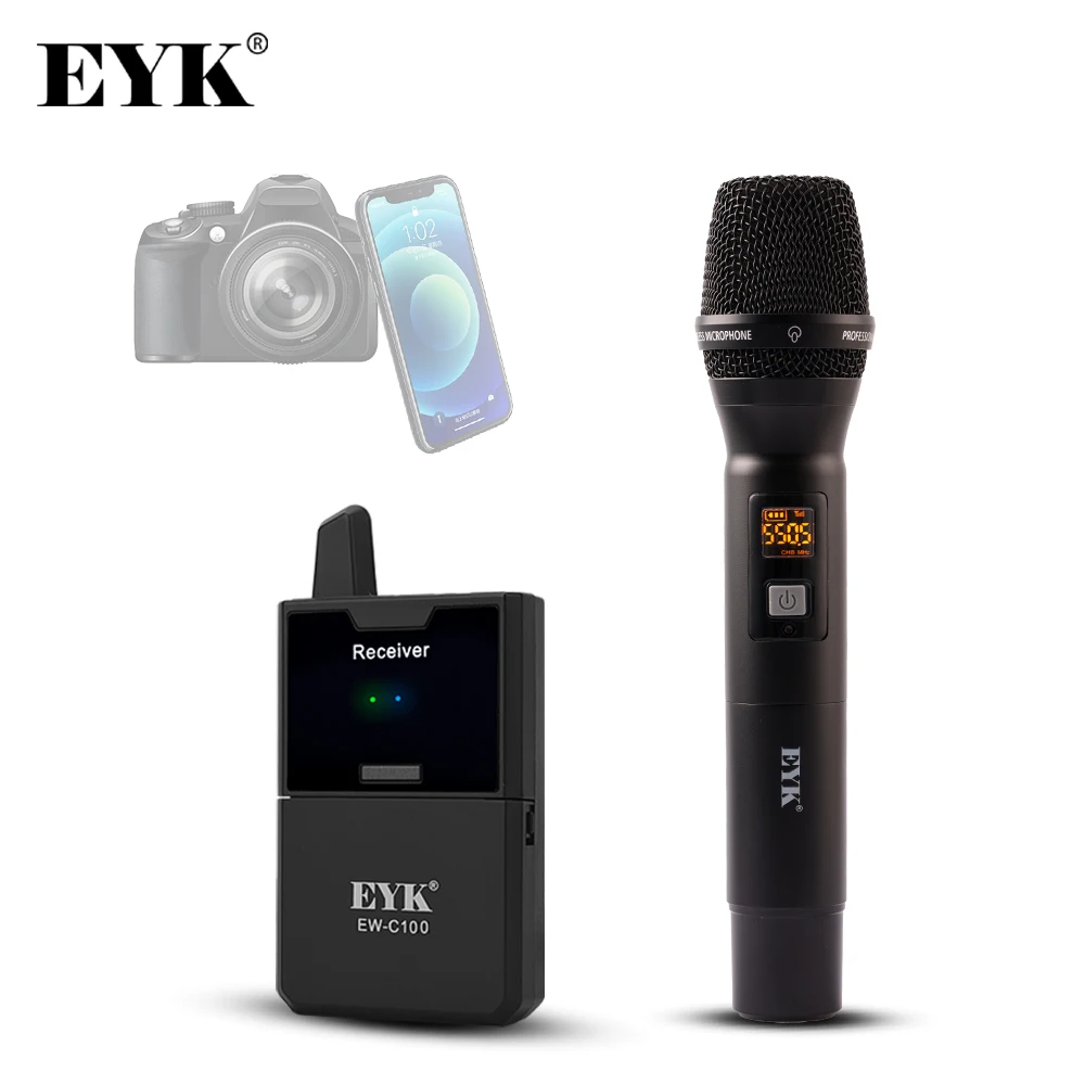

EYK EW-C100 одноканальный UHF беспроводной ручной микрофон с функцией монитора для смартфонов DSLR-камер видеозаписи интервью
