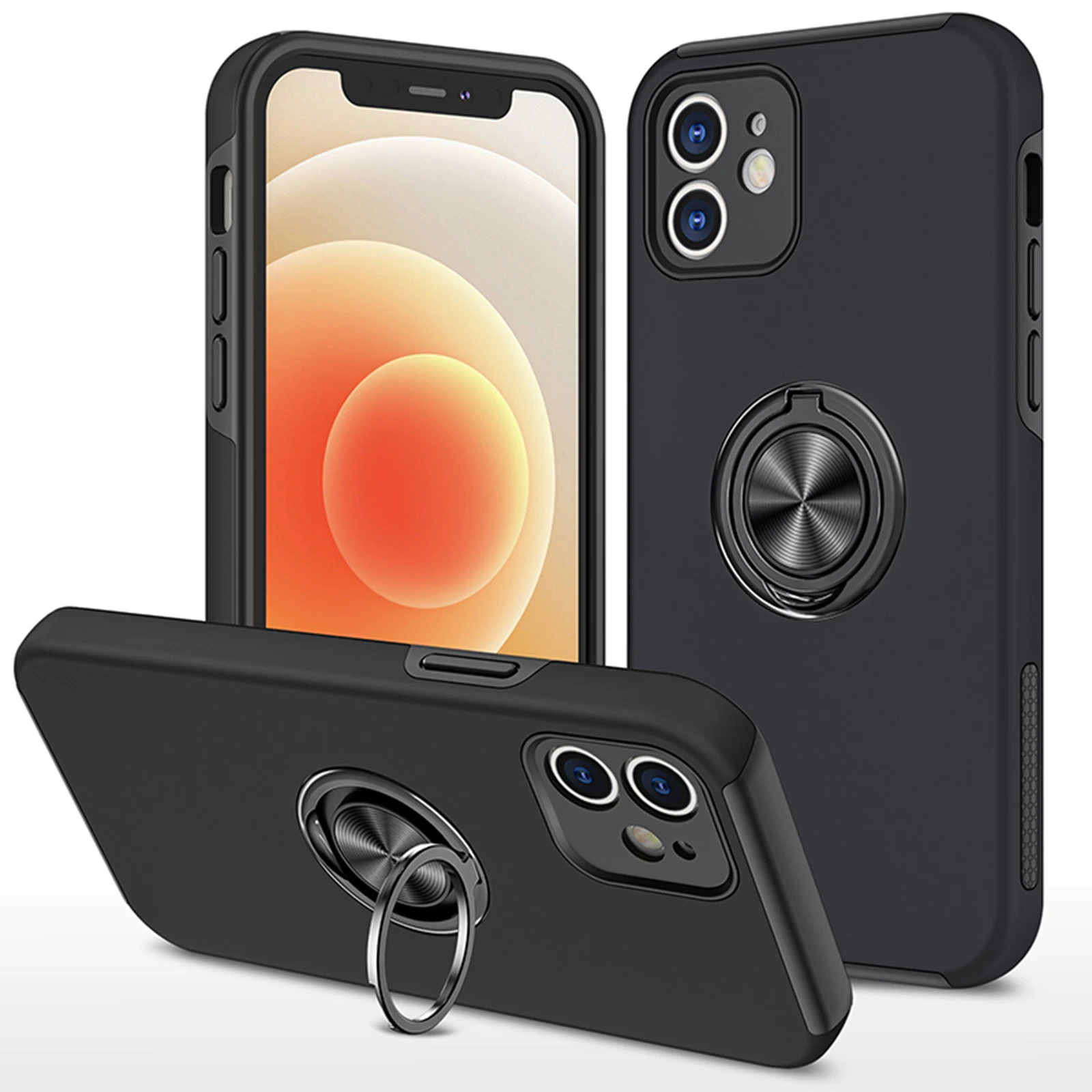 

ZSHOW TPU Case for iPhone 13 Pro Max SE 2020 11 12 Pro Max XR XS Max Case for Man - PC Back with Magnet Ring Holder Shockproof