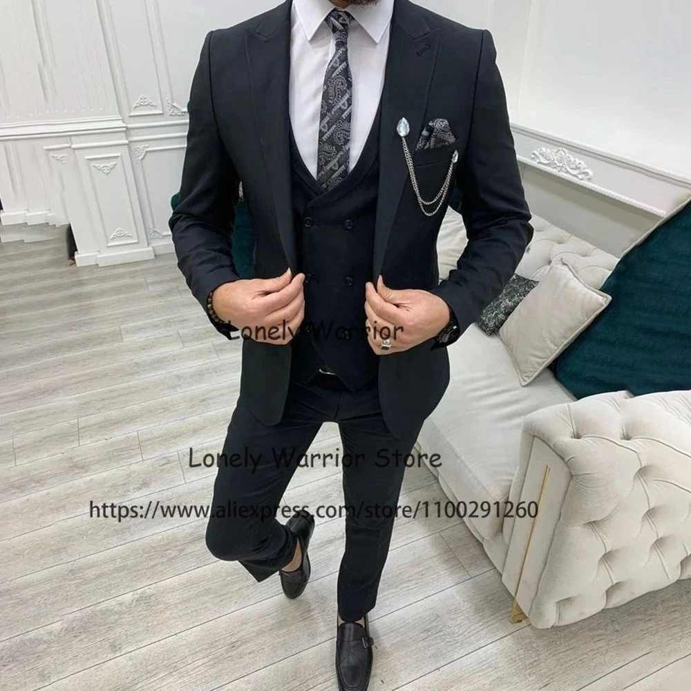 Classic Black Mens Suits Slim Fit Business Blazer Wedding Groom Tuxedo 3 Piece Set Male Banquet Costume Homme Jacket Vest Pants