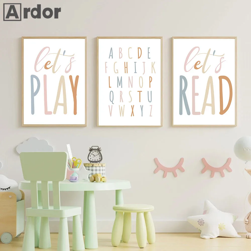 

Let's Play Read Quotes Wall Art Painting Alphabet Canvas Poster Nursery Print ABC Posters Nordic Wall Pictures Kids Room Decor