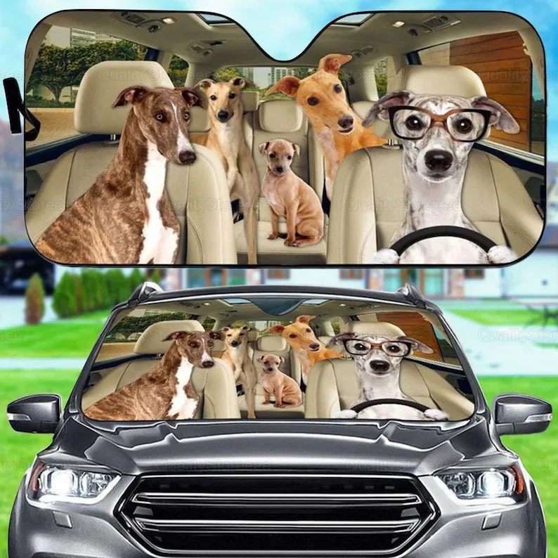 

Funny Greyhound Car Sunshade, Dogs Family Sunshade, Dog Car Accessories, Car Decoration, Gift For Dad, Mom, Gift Owner Dog