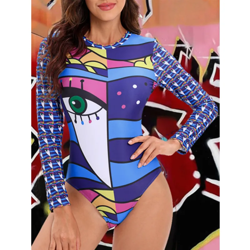 Long Sleeve Ruashgard Swimsuit 2022 New One Piece Swimwear Monokini Surf Suit Women Print Female Summer Bathing Suit Bodysuit images - 6