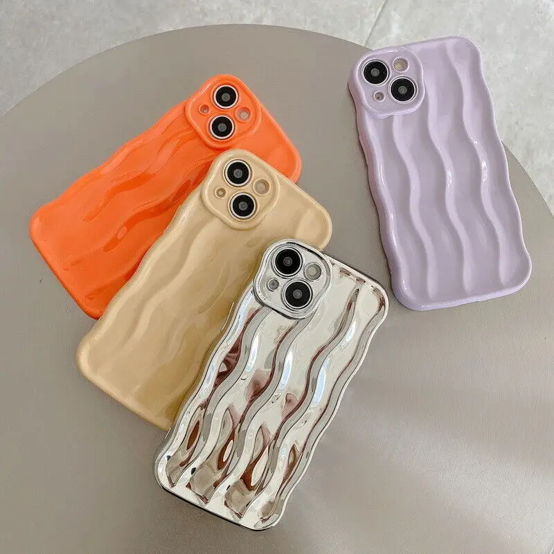 

Противоударный мягкий силиконовый чехол для телефона с кудрявыми волнами для iPhone 14, 13, 12 Pro Max, 14 Plus, 11, защитный чехол с полным объективом для ...