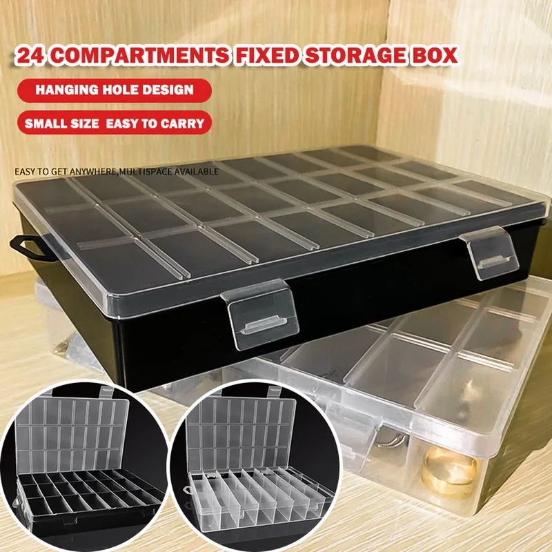 Practical 24 Grids Compartment Plastic Storage Box Jewelry Earring Bead Screw Holder Case Display Organizer Container