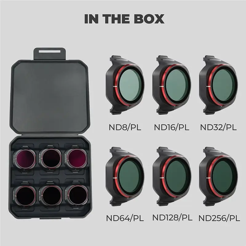 Фото AS95-Набор из 6 ярких дневных ND/PL фильтров для дрона DJI Mini 5 Pro - ND8/PL, ND16, ND32, ND64, ND128, ND256/PL для дрона C №4