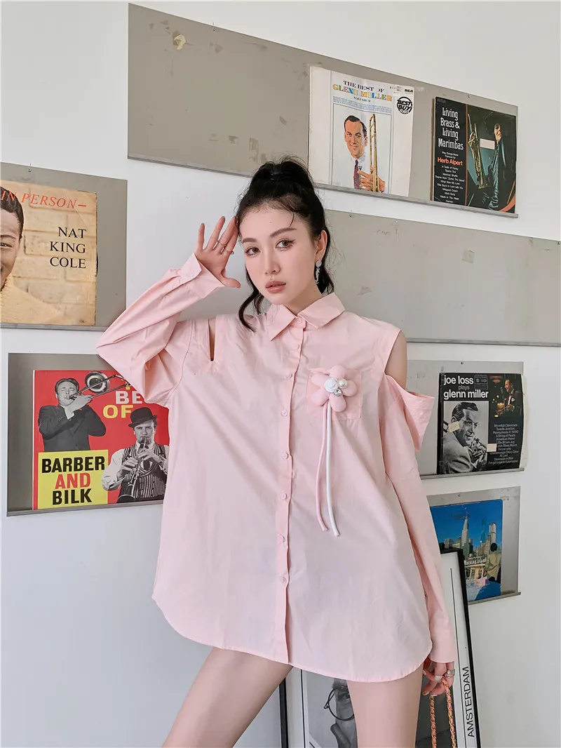 

Chiffon Women's Blouse Large Size Vintage Shirt Summer Off The Shoulder Long Sleeves High Street Top Fashion Female Clothing
