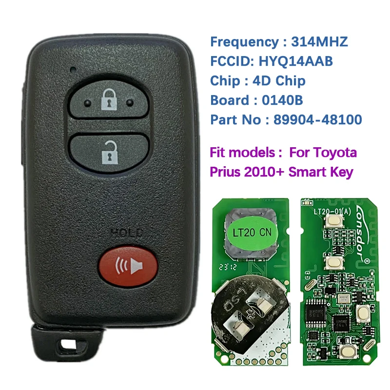 

CN007205 Aftermarket 3 Button Toyota RAV4 Prius Proximity Remote Smart Key FCCID HYQ14AAB Board 0140 89904-48100