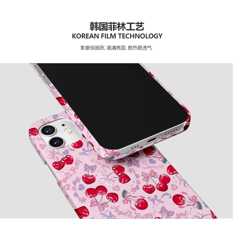 Cute Pink Cherry Glossy Phone Case for IPhone 13 12 11 Pro Max 8 7 Plus X XR XS MAX Case Half Pack All Inclusive Phone Cover