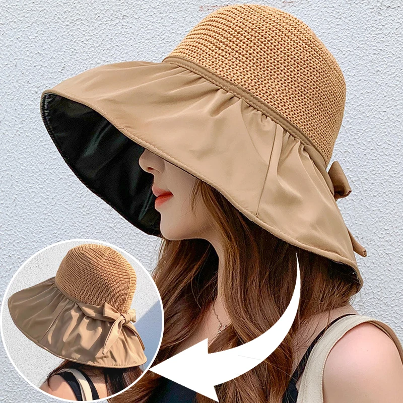 

Wide Brim Sun Hat Women Foldable Summer UPF50+ Panama Cap UV Protection Beach Hat Outdoor Double-layer Sunshade Fisherman Hat