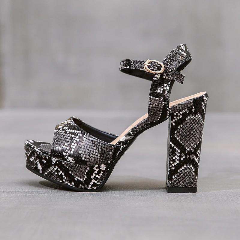 

Summer Women Gladiator Block High Heels Sandals Snake Design Platform Open Toe Sandalis Mujer Heightening Calzado Shoes