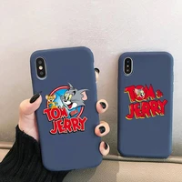 cartoon tom and jerry phone case for iphone 13 12 mini 11 pro xs max x xr 7 8 6 plus candy color blue soft silicone cover