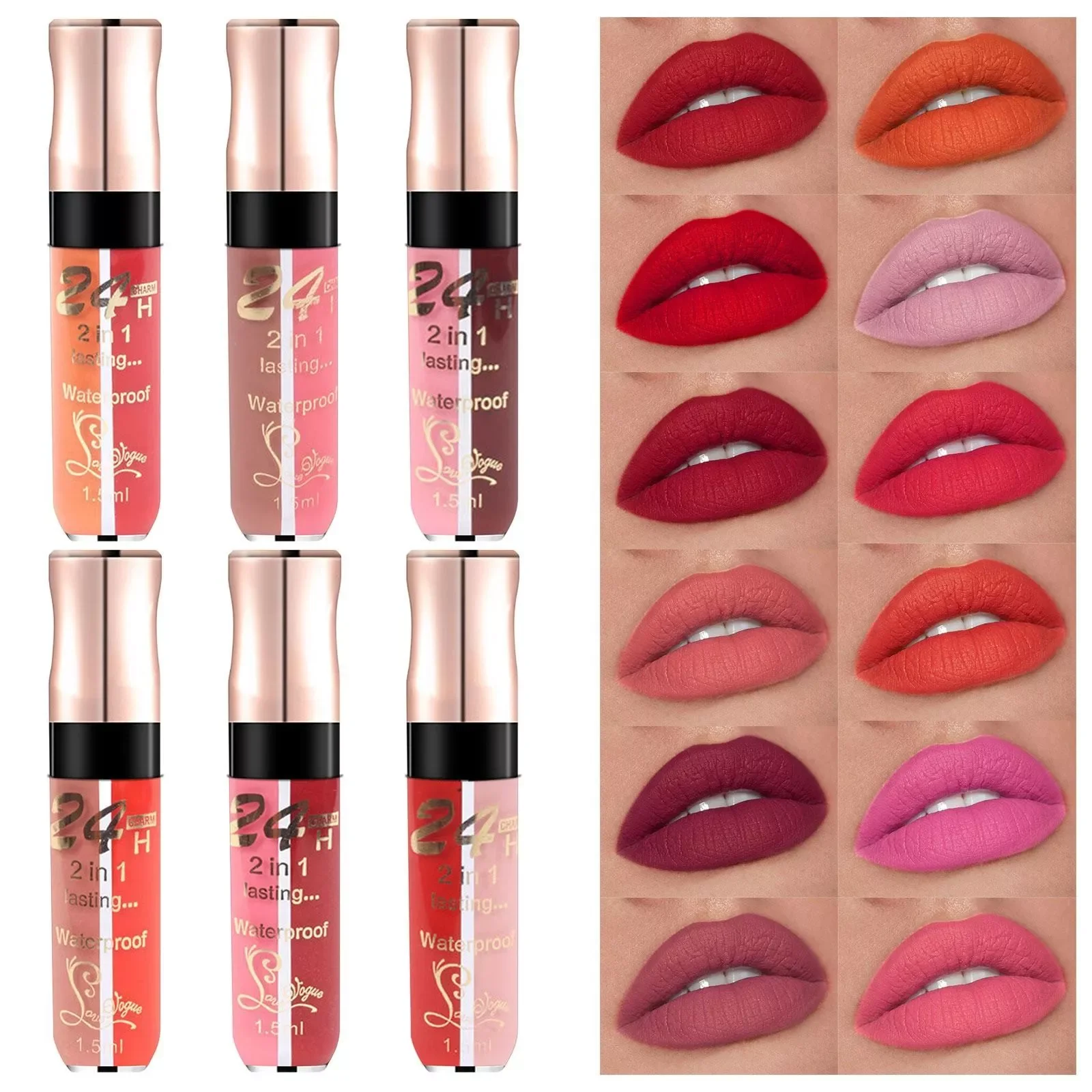 

NEW2023 2 In 1 Glitter Nonstick Lipstick 2in1 Lip Glaze Lip Gloss Long Lasting Simple And Portable Lipstick For Girls And Ladies