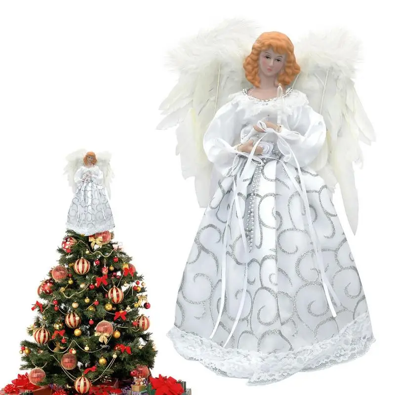 

Angel Tree Topper With Wings Standing Christmas Treetop Figurine Angel Christmas Decorations For Holiday Ornament Or Home Decor