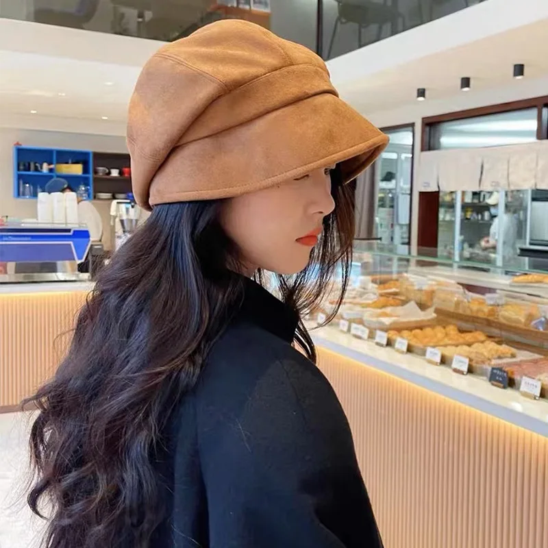 

Новинка Осень замшевая Кепка женская зимняя теплая Панама