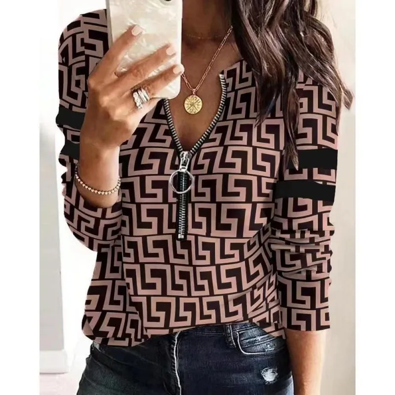 

2023 Spring/Summer Fashion Versatile Casual Women's Fashion Popular Zipper Commuter Long Sleeve Shirt