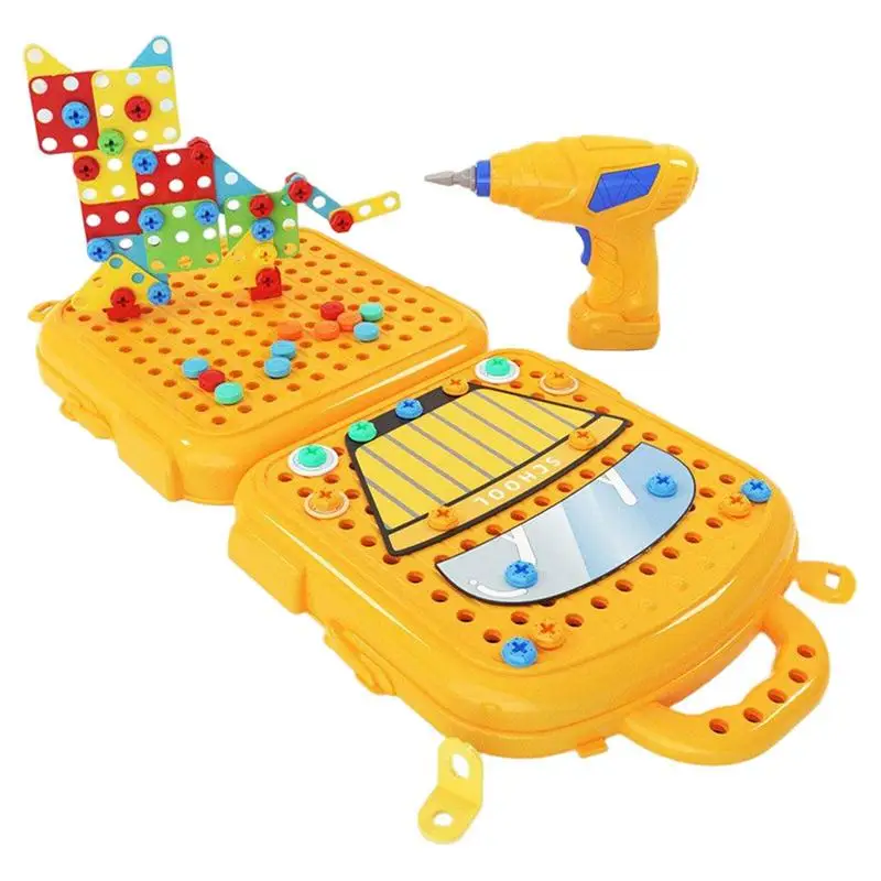 

Drill And Screw Design Mosaic Art Puzzle Drilling Toy STEM Building Toys Screwdriver Set For Boys And Girls Ages 3+