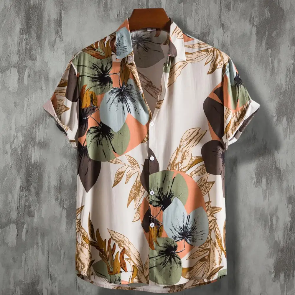 

Chic Men Shirt Friendly to Skin Cardigan Summer Shirt Lapel Colorful Summer Shirt