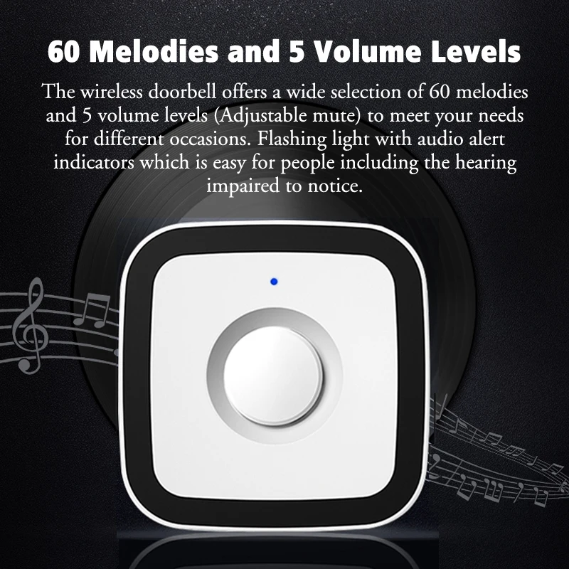 Водонепроницаемый умный беспроводной дверной звонок CACAZI автономный 60 мелодий