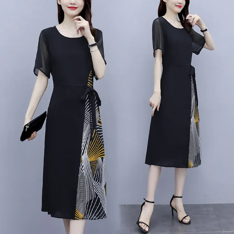 Элегантное черное платье с коротким рукавом женская одежда летние платья 2022