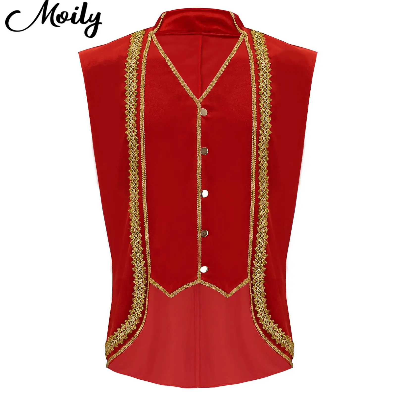 

Mens Medieval Renaissance Cosplay Costumes V Neck Button Up Velvet Waistcoat Gold Trim Vest Tailcoat for Halloween
