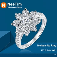 neetim 2ct moissanite engagement ring white gold plated 925 sterling silver rings for women girls with certificate gifts jewelry