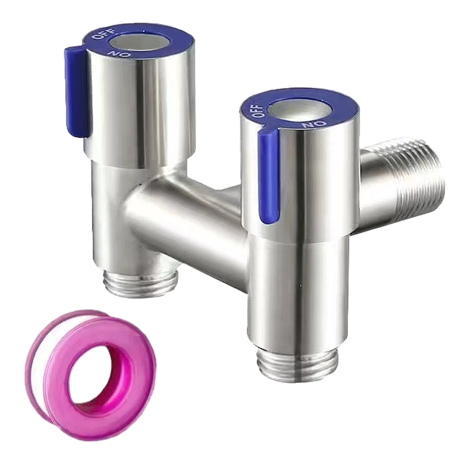 

Stainless steel triangle valve toilet diverter 1 in 2 out washing machine faucet Rotate switch metal handle durable