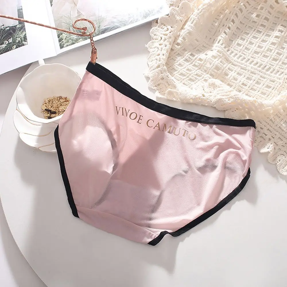 

Charming Sweet Intimates Mid waist Girls Soild Color Letter Print Underwear Ice Silk Panties Seamless Underwear Women Briefs