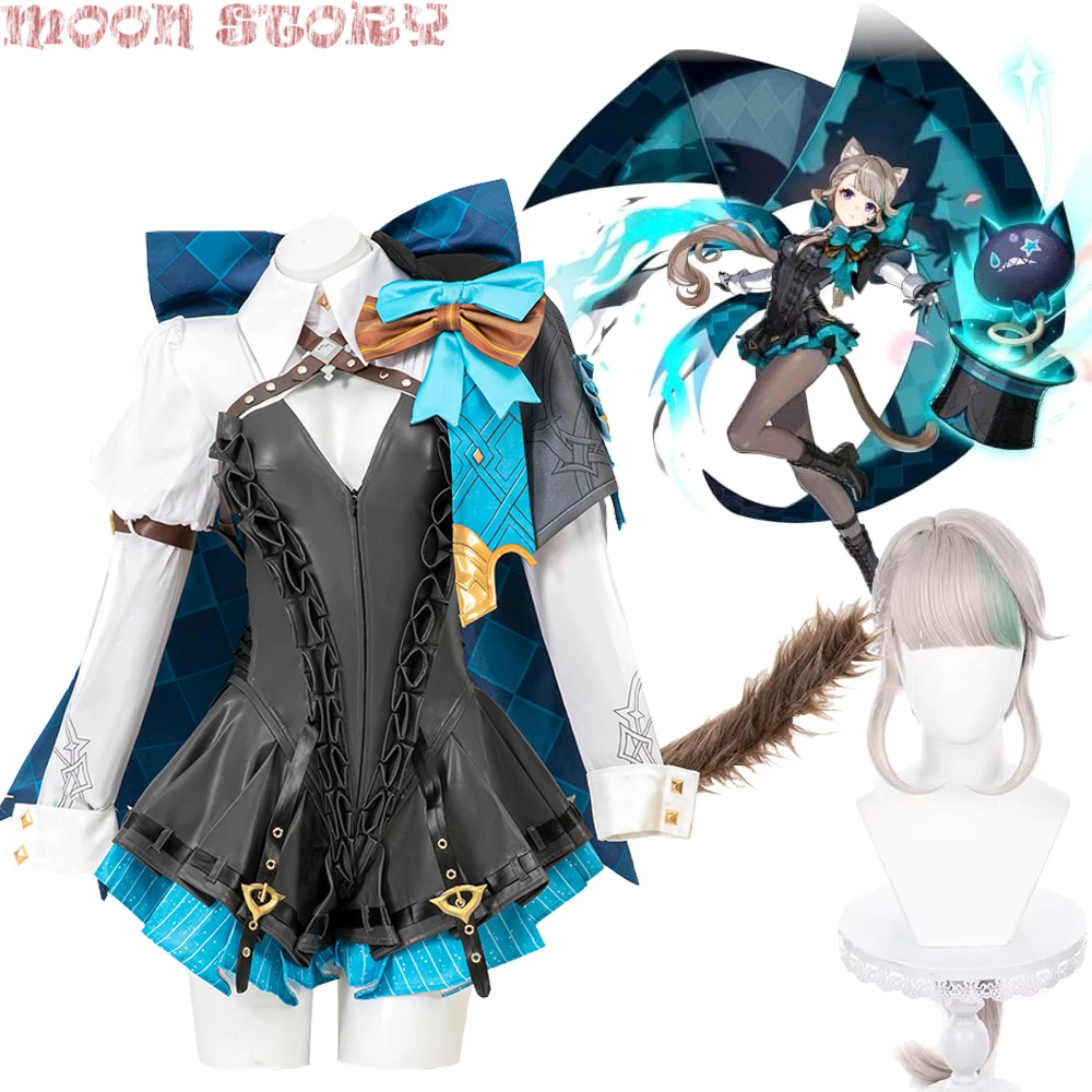 

Костюм для косплея Lynette из аниме-игры Genshin Impact, униформа помощника мага, кожаное платье на Хэллоуин с париками и хвостом, полный комплект