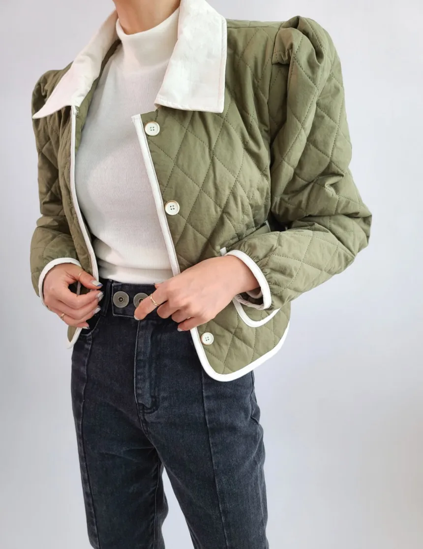 2022 Office Wear Puff Sleeve Slim Fashion Coats Cotton-padded Jackets Women Stylish Winter High Street Chic Gentle