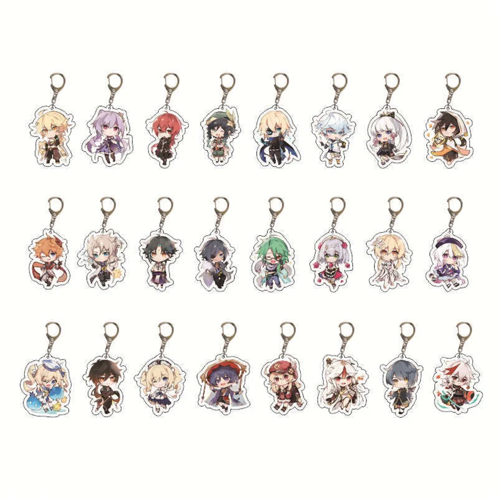 

Mixed 29Pcs/Lot Genshin Impact Two dimensional game peripheral handmade traveler amberkia acrylic double-sided key chain Pendant