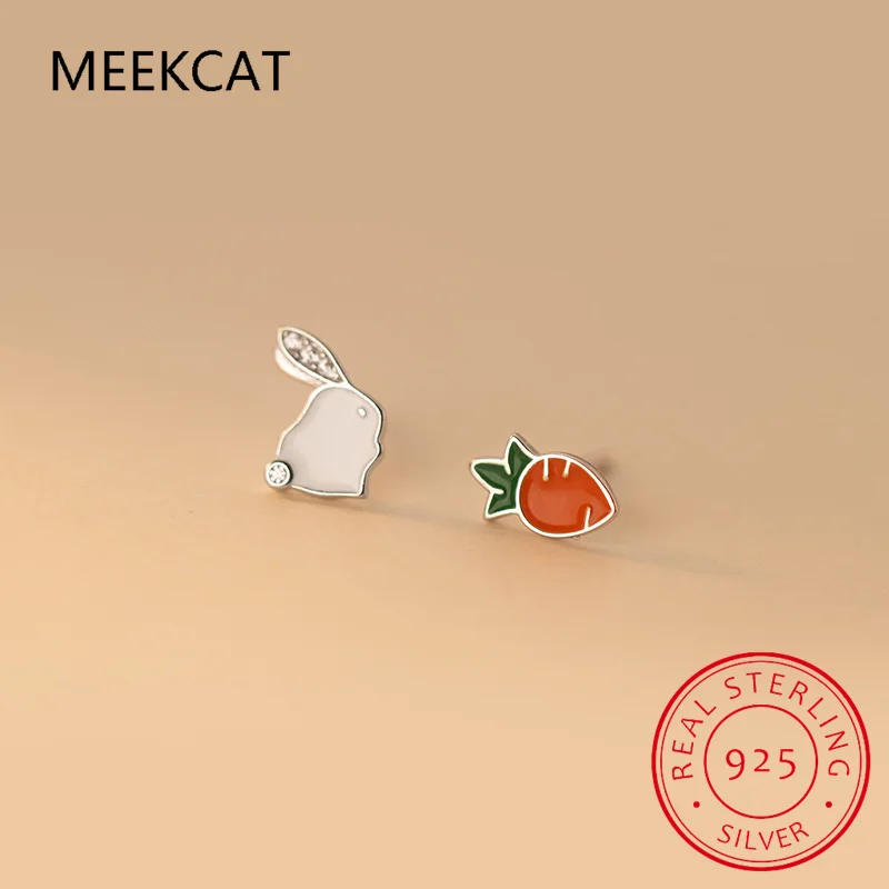 Настоящее серебро 925 пробы циркон морковь кролик мини-серьги-гвоздики для женщин