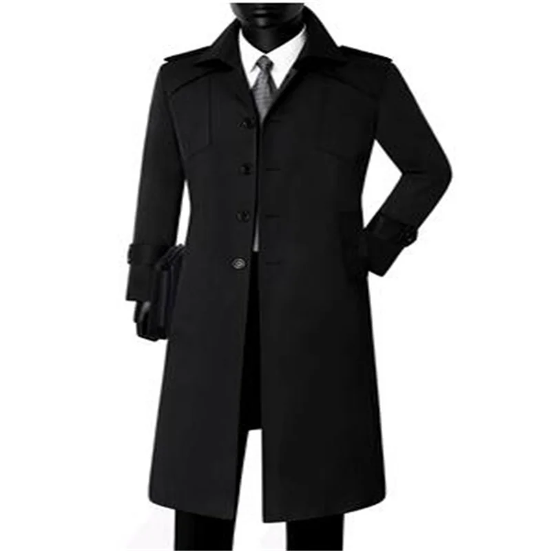 

Trench coat men's business casual slim single-breasted over-the-knee extended design sense senior jaquetas masculina de inverno
