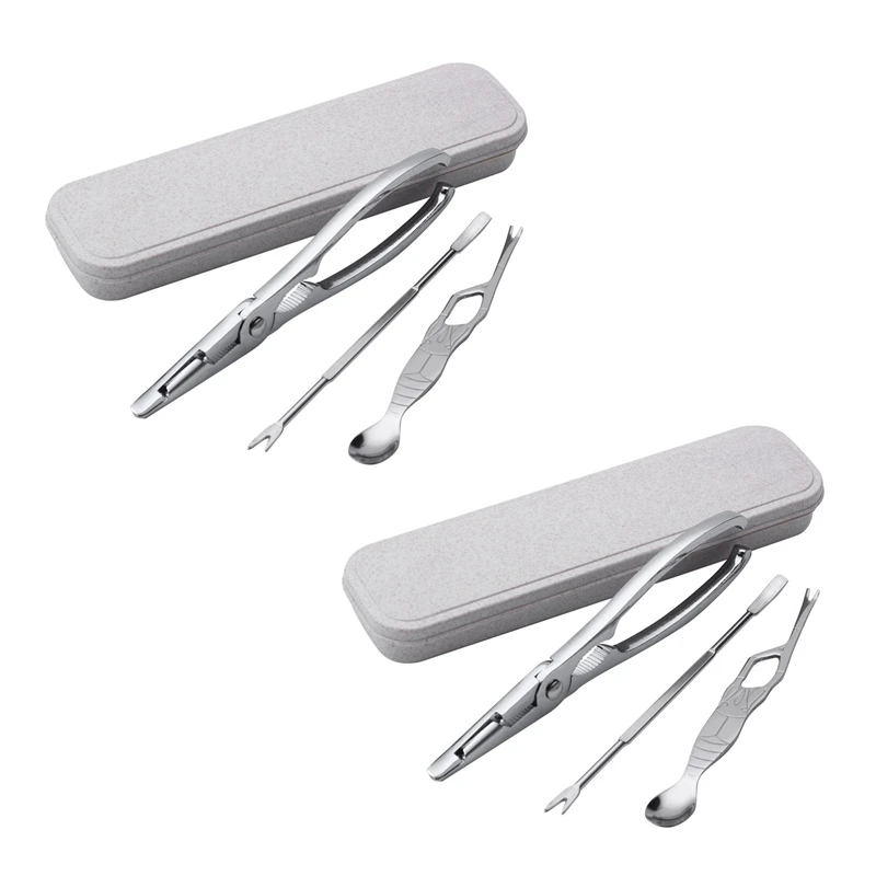 

Crab Lobster Crayfish Crackers Picks Spoons With Box Big Crab Peel Shrimp Seafood Tool Clamp Pliers Clip Pick-6Pcs
