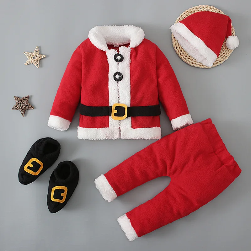 

LZH 2022 Christmas Clothing New Baby Girl Clothes Children Long Sleeves Xmas Role Play Suits Kid Boy Four Pieces Set 4-10 Years