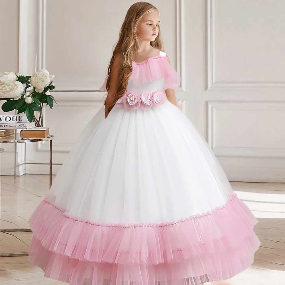 

Formal Girl Princess Pink Long Dress Kids Party Gown Prom Pageant Clothes Children Clothing Birthday Costume Evening Vestidos