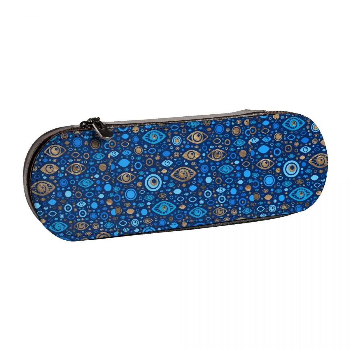 

Greek Evil Eye Pencil Case Blues and Gold For Child University Leather Pencil Box Hard Vintage Zip Pen Pouch