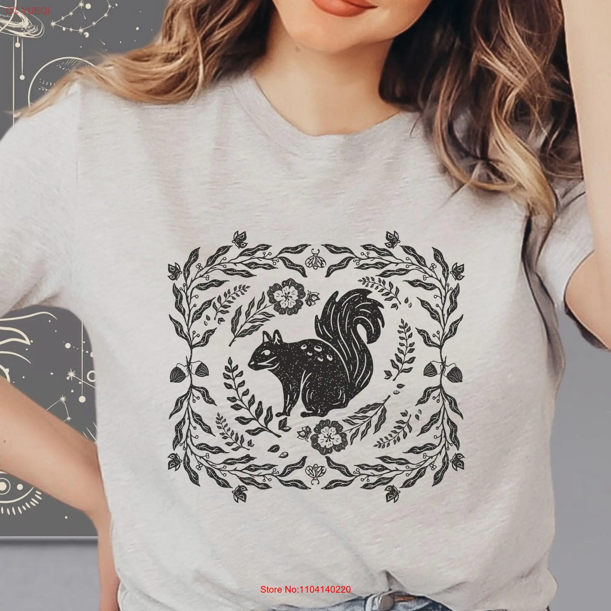 Винтажная Футболка с принтом белки и LinoprinT эстетический фольклорный принт