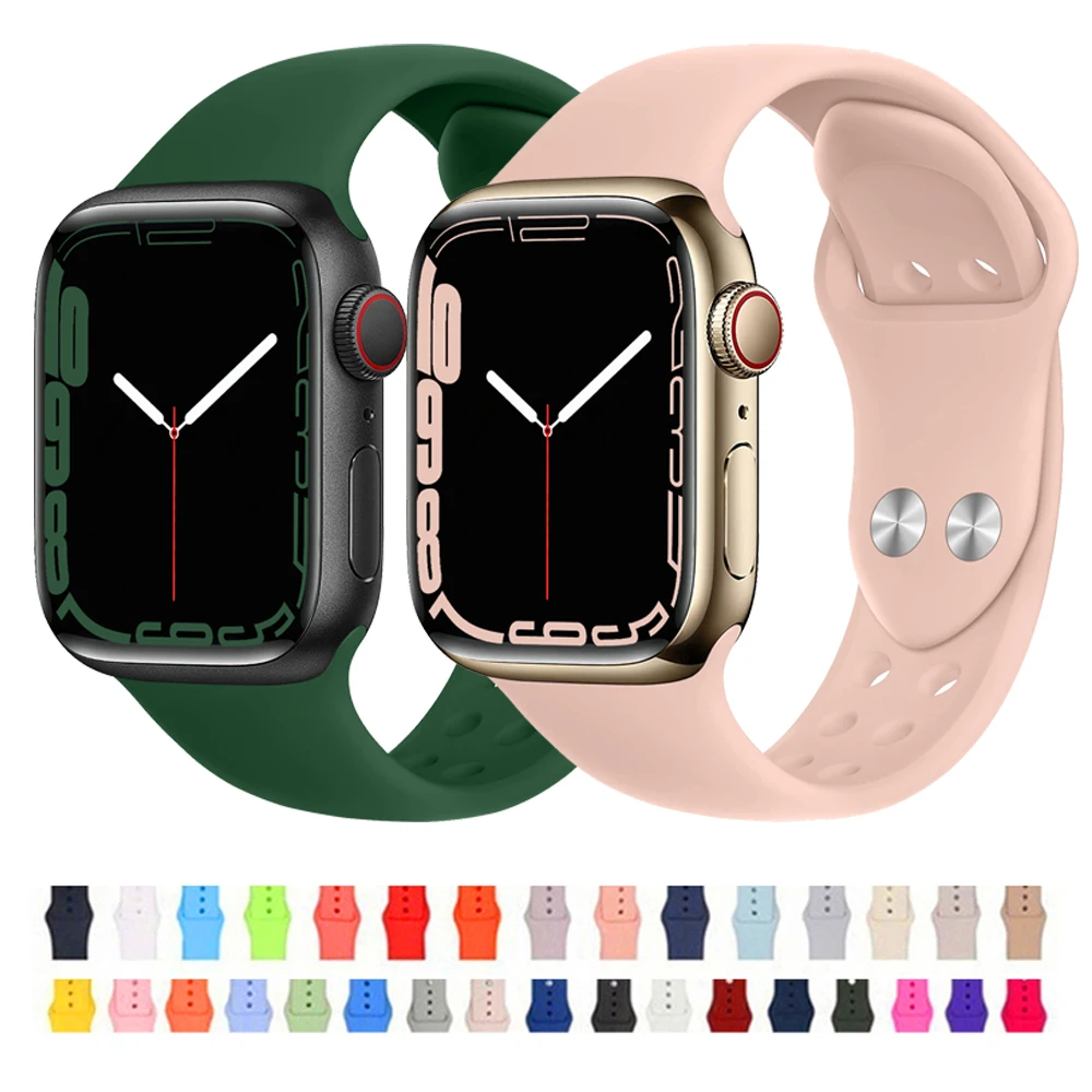

Ремешок силиконовый для Apple Watch Band, браслет для наручных часов IWatch Series 6 5 3 SE 7, 45 мм 44 мм 40 мм 41 мм 42 мм 38 мм 45 мм