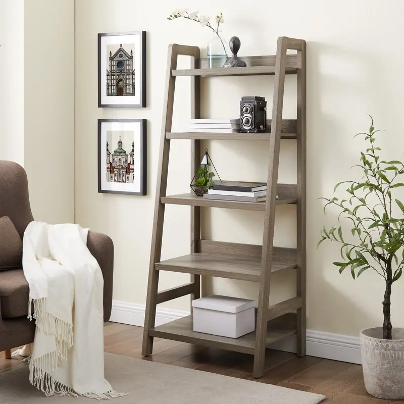 

5- Ladder Bookcase, 60.38" Tall, Gray