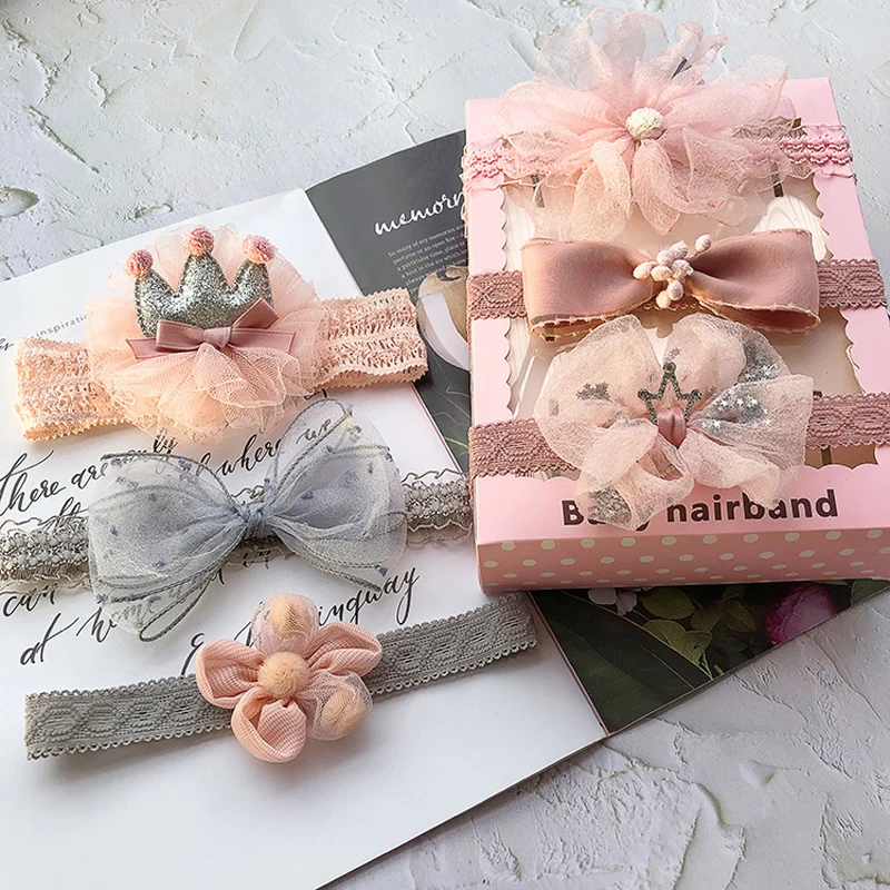 

3pcs/set Lace Flower Bowknot Baby Headband Set No Box Hair Bands Kids Floral Elastic Head Bands Hair Accessories Girl's Gift
