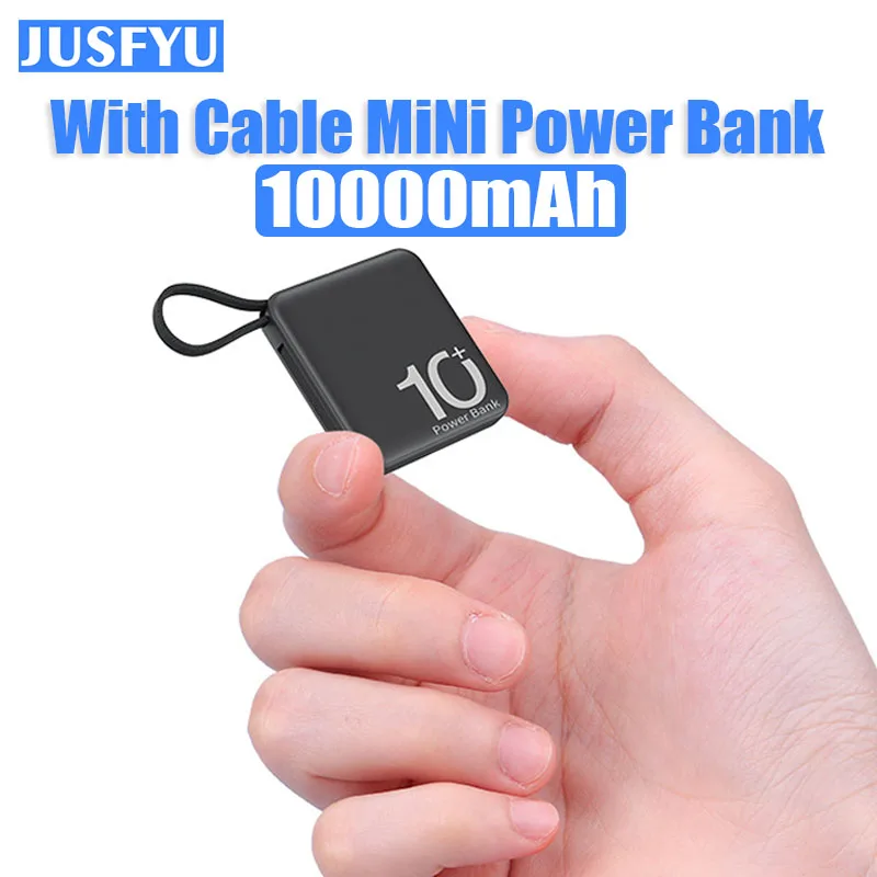 

10000mAh Mini Power Bank External Portable Battery Pack Built in Cable Powerbanks Spare Batteries for iPhone14 Samsung Xiaomiung