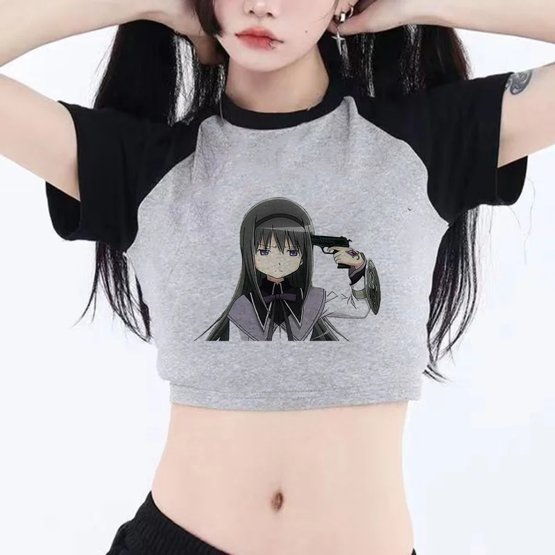 

Puella Magi Madoka Magica 90s yk2 crop top Woman fairy grunge manga graphic gothic clothes tshirt