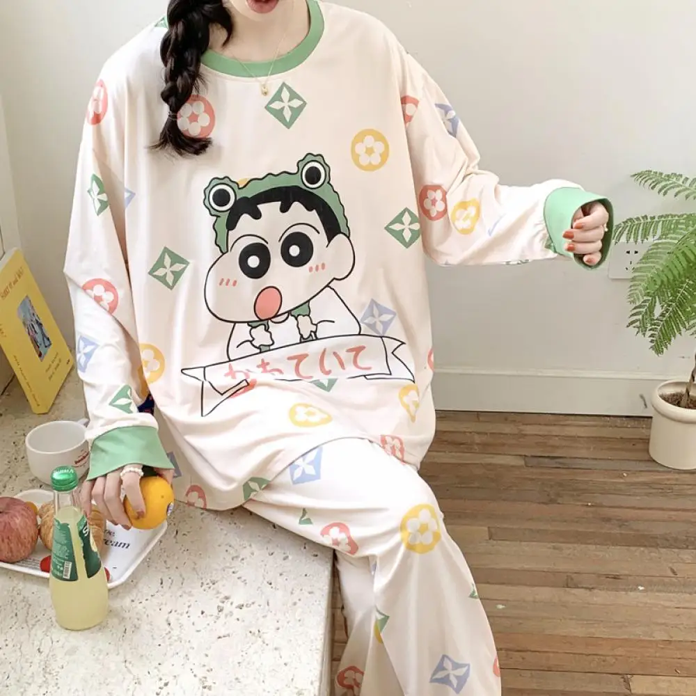 

Cartoon Funny Crayon Shinchans Pachacco Pajamas Autumn Polyester Fiber Leisure Long Sleeved Sleepwear Outdoors Household Clothes
